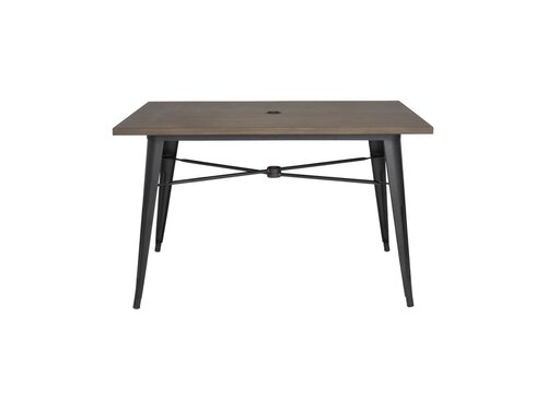 Outdoor Tisch, mit aluminium Tischplatte in dunkler Holzoptik, 1200 x 763 mm, 50mm Loch fr Sonnenschirm