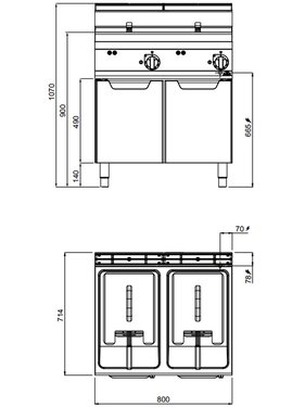 Elektro Doppelfritteuse, Bertos E7F10-8MS, 2x 10 Liter, Standgert, BTH 800 x 714 x 900 mm
